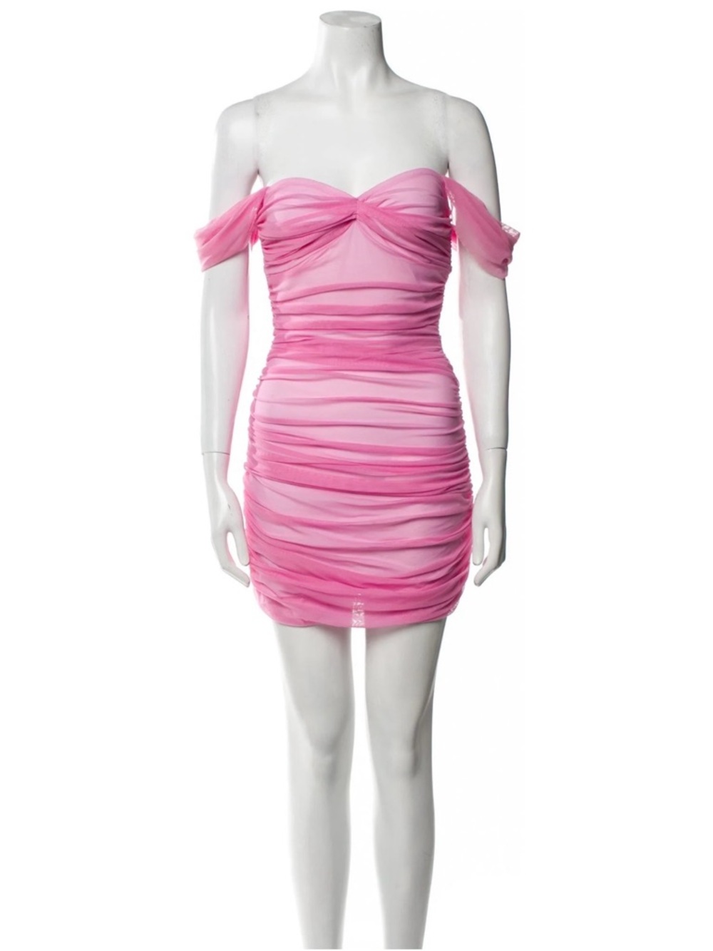 Norma Kamali Pink Off-Shoulder Ruched Mini Dress